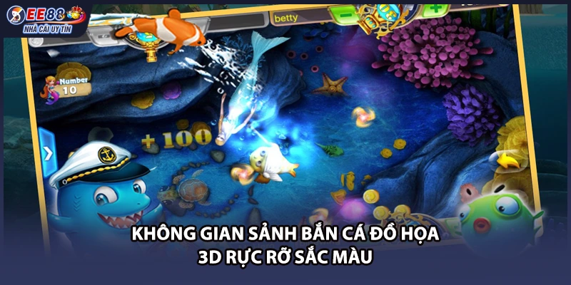 Không gian sảnh bắn cá đồ họa 3D rực rỡ sắc màu